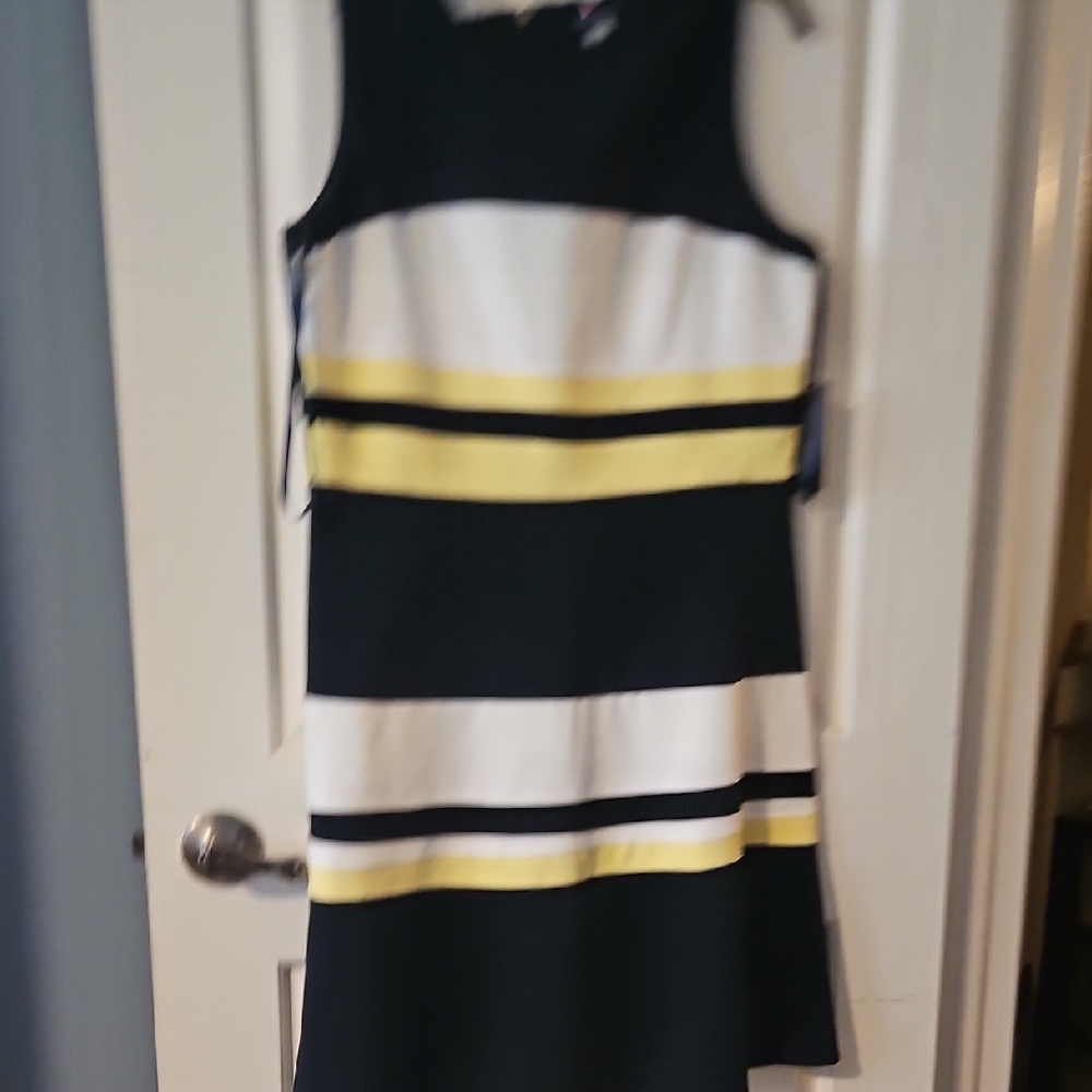 Tommy Hilfigertriped Sleeveless Dress - Navy, White, Yellow 14